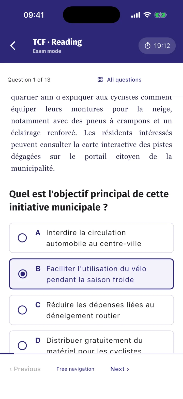 Reading practice in TCF TEF TIP