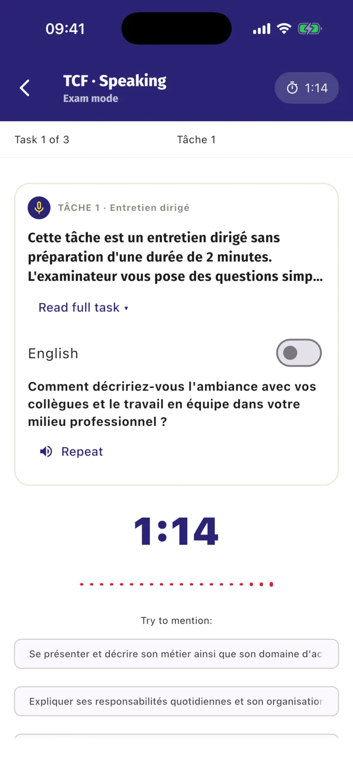 Speaking practice in TCF TEF TIP